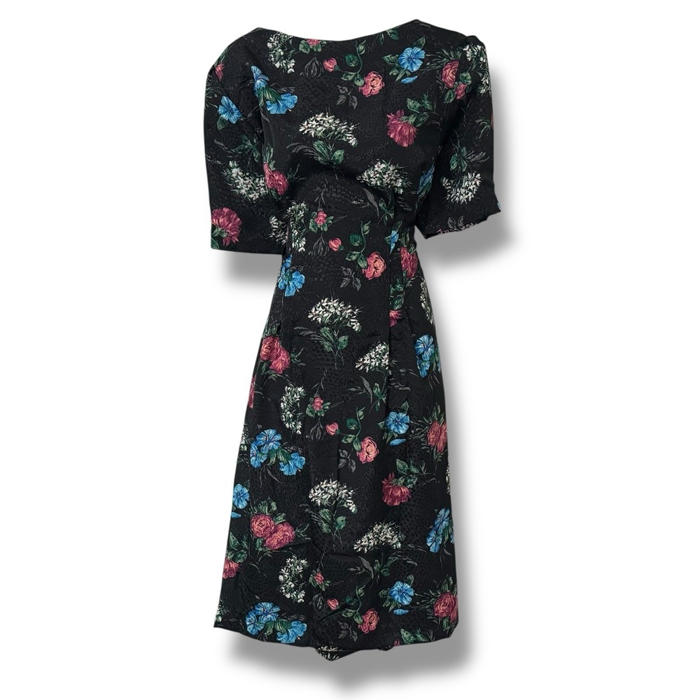 70s Floral Jacquard Puff sleeve Dress Pearl romantic Fairy Cottagecore dainty M